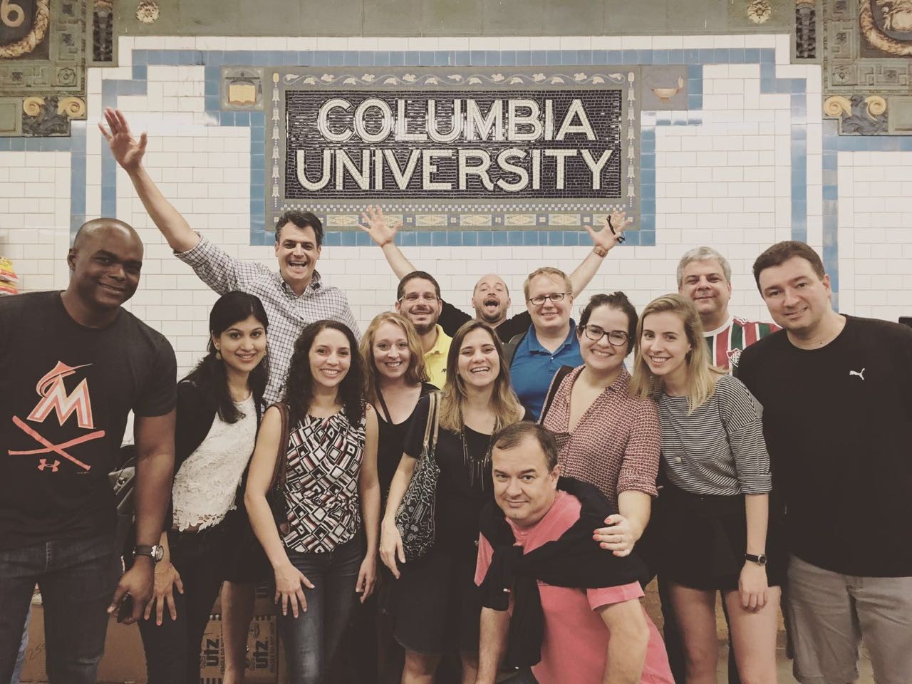 The Global EMPA class of 2017 at the Columbia University subway station in New York. Monica Vianna is in the middle front, wearing a black dress. Photo: Maria Luiza Paranhos