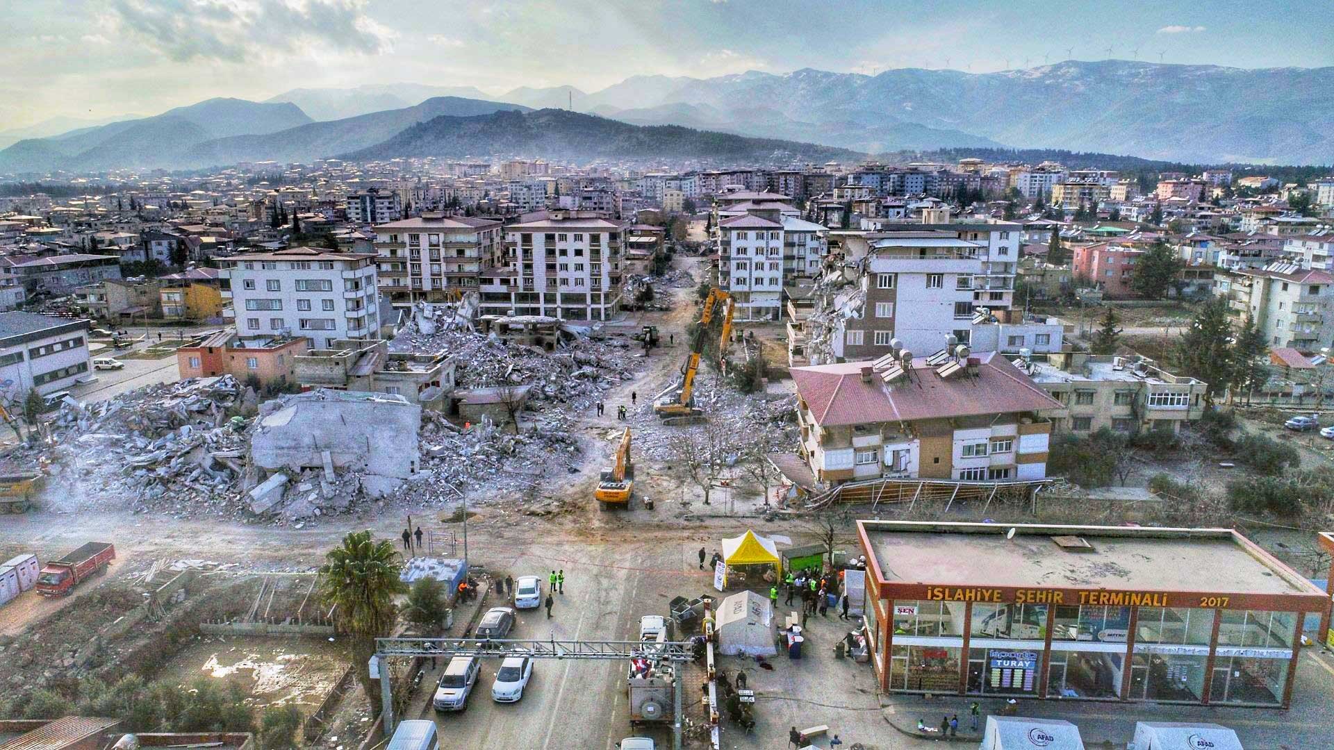 Aerial view of damage done in Turkey by 2023 earthquake