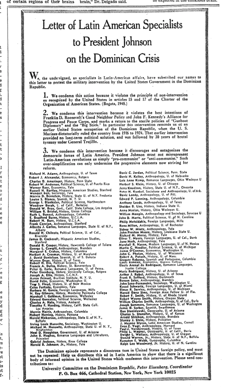 1965-05-23 - NYT Ad Letter from LASA to Pres. Johnson