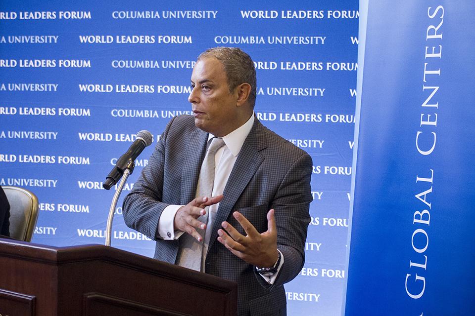 Professor Safwan Masri, Executive Vice President for Global Centers, speaks at an event in Low Library.  