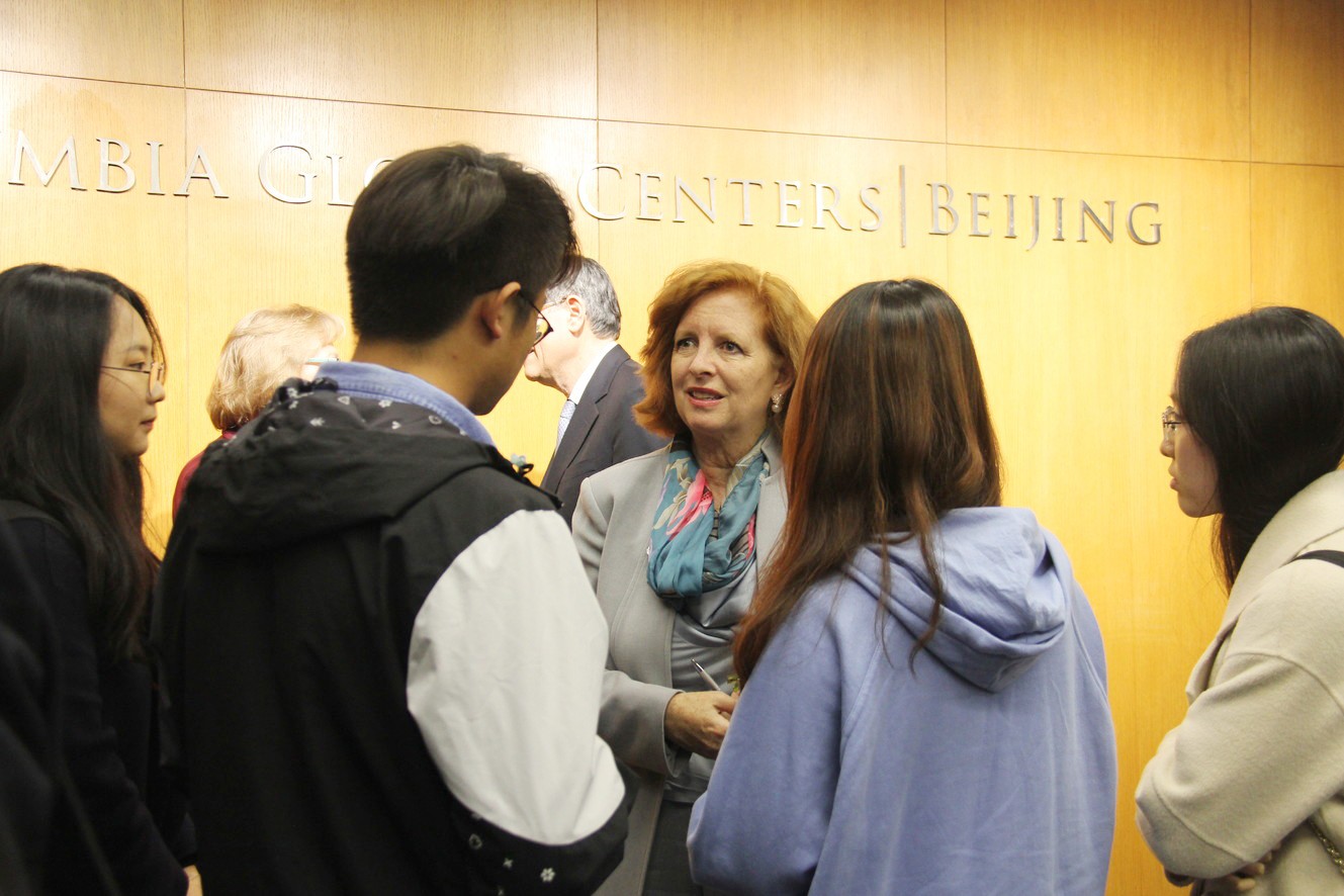 Dean Merit Janow with students
