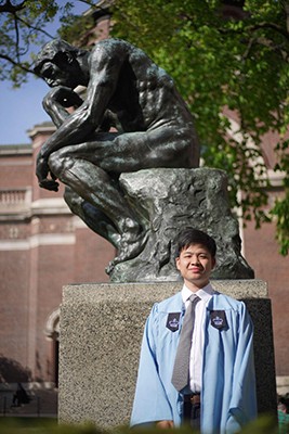 Graduation photo at Le Penseur sculpture in front of the philosophy hall  (credit to Jialu Cheng, PH'23)