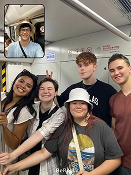 Photo with my classmates on Beijing's subway.