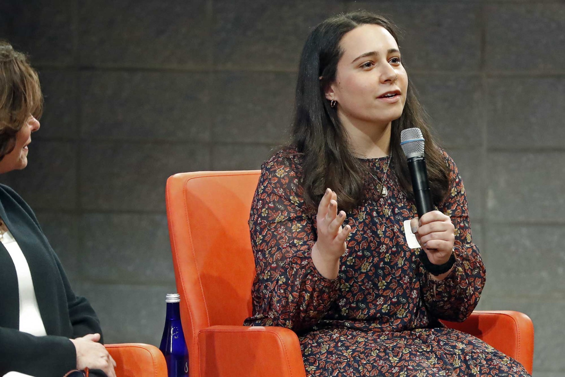 Columbia College student Astrid Liden, recently named a Rhodes Scholar woman talking with mic