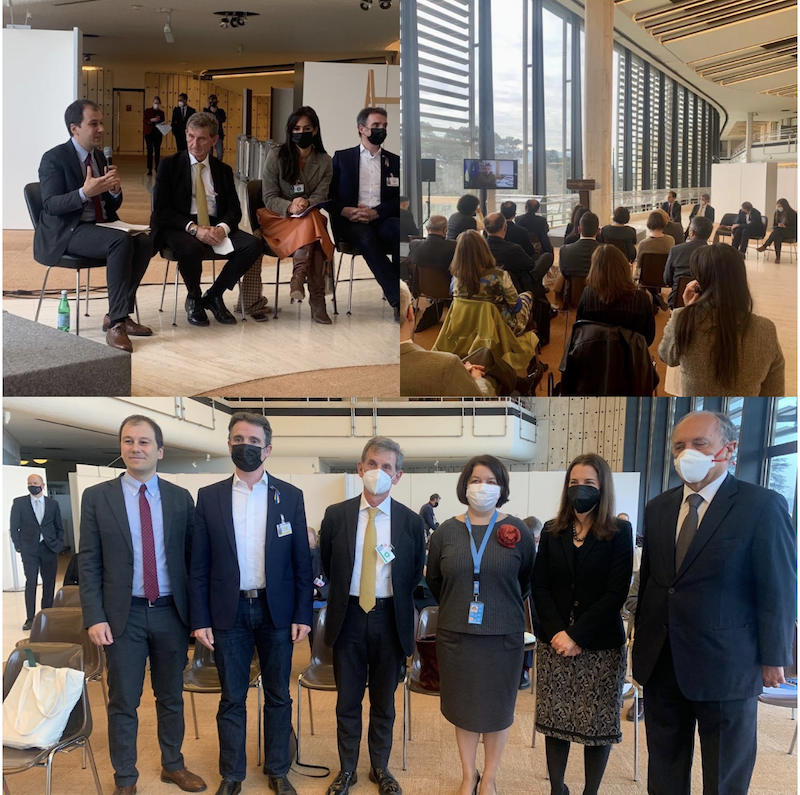 Photos from City Diplomacy Lab’s first hybrid event, “Cities: From Theaters of War to Actors for Peace”, held in April 2022 at the Palace of Nations in Geneva in the framework of the 2022 UNECE Forum of Mayors