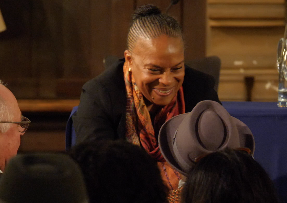 Christiane Taubira greets Maryse Condé in the Grande Salle Ginsberg-LeClerc. Christiane Taubira greets Maryse Condé in the Grande Salle Ginsberg-LeClerc.
