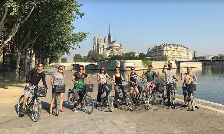Youth Climate leaders bike along the Seine