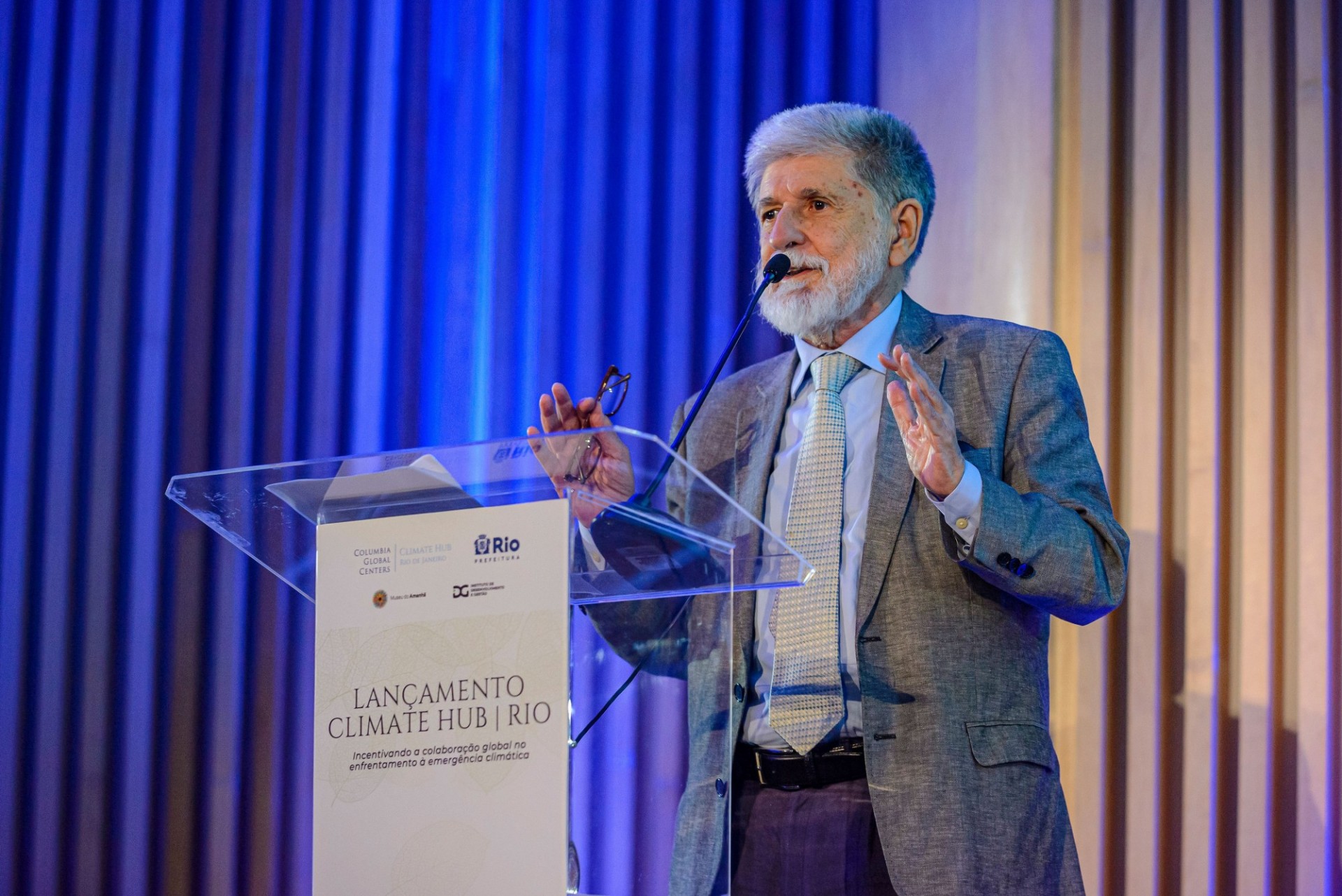Celso Amorim, special advisor to the Presidency of the Republic and former Minister of Foreign Affairs, during the launch event of Climate Hub | Rio. Photo: Fabio Cordeiro