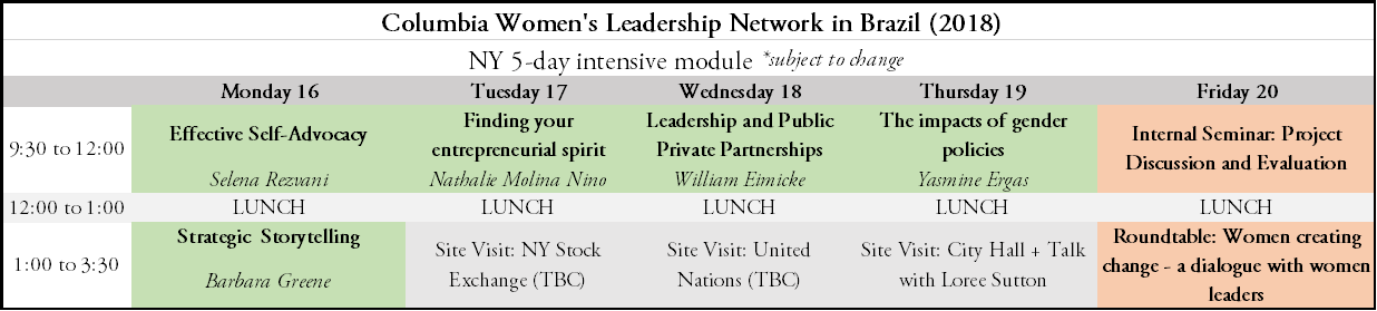 Time table for the international module in NYC
