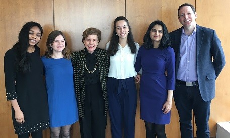 The Capstone workshop team. From left: Veronique Ehamo MIA’18, Marie Wavre MPA’18, Dr. Susan Gitelson MIA’66, Alejandra Baez MIA’18, Wajeeha Bajwa MIA’18, David Dabscheck, Faculty Advisor. Not pictured: Lilah Greenberg MPA/MS’19, Gabriel Barrientos MPA’18.