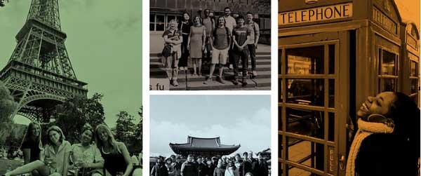 collage of foreign landmarks