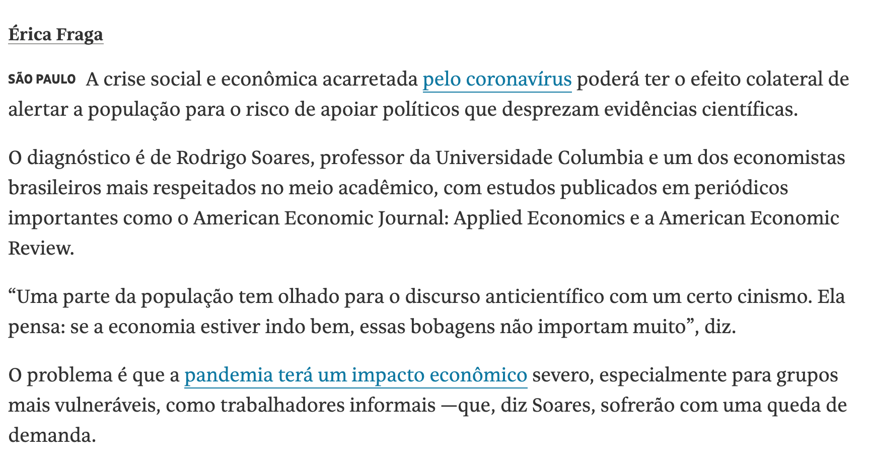 Rodrigo Soares, Lemann Professor of Brazilian Public Policy and International and Public Affairs on COVID-19