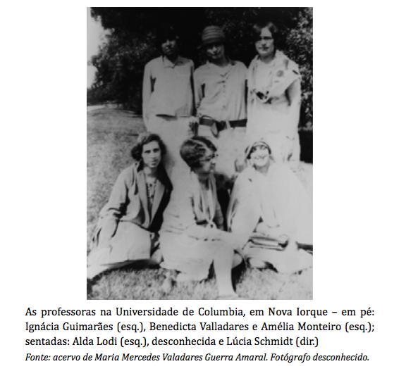 Page 73. “Ignácia Guimarães (esq.), Benedicta Valladares e Amélia Monteiro” De Melo, Roberta Maira. “O ensino de arte e as mulheres/professoras em suas representações na educação em Minas Gerais.” Artes visuais e educação: ensino e formação, Editora da Universidade Federal de Uberlândia 2017. Page 73. “Ignácia Guimarães (esq.), Benedicta Valladares e Amélia Monteiro”De Melo, Roberta Maira. “O ensino de arte e as mulheres/professoras em suas representações na educação em Minas Gerais.” Artes visuais e educação: ensino e formação, Editora da Universidade Federal de Uberlândia 2017.