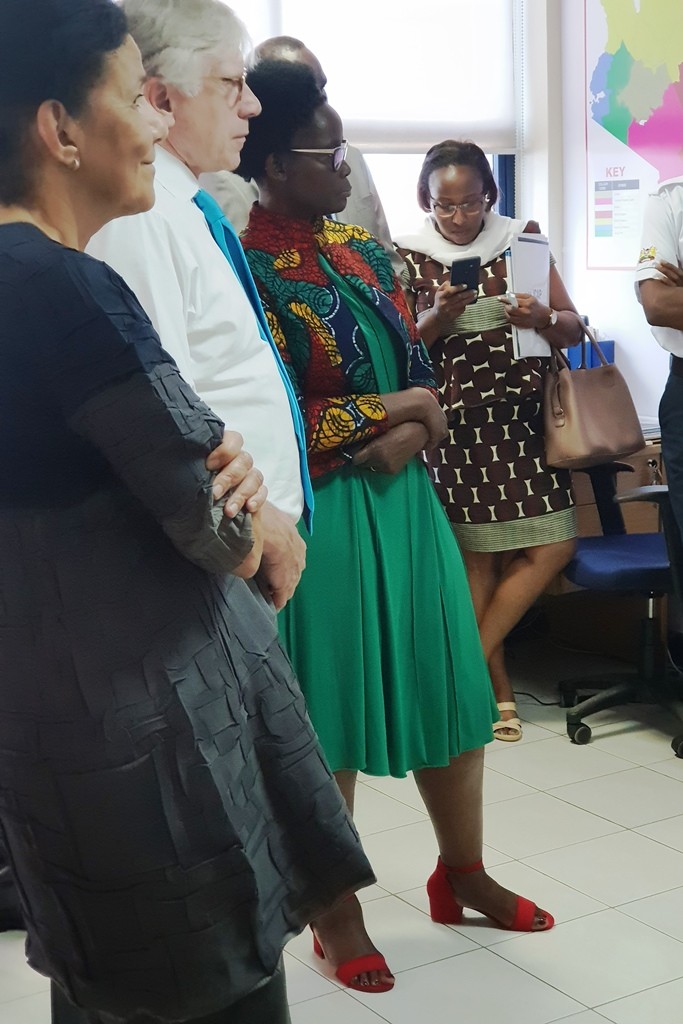 Prof. Wafaa El Sadr, President Lee C. Bollinger and Dorothy Ny’ongo, First Lady, Kisumu County-Kenya during a briefing in the Situation room for the ongoing Kenya population HIV impact on households to guide government and policy survey undertaken by ICAP/KENHIA CGC Nairobi