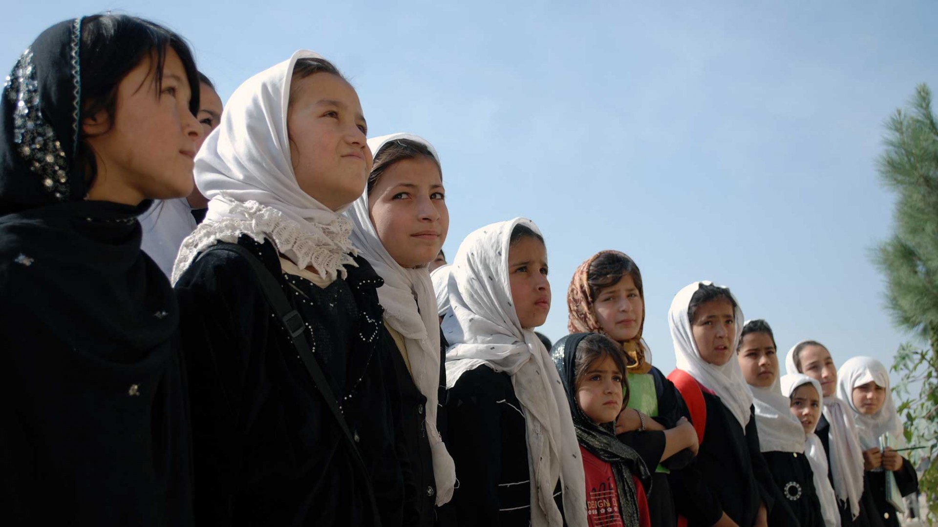 girls in Afghanistan standing in a line 