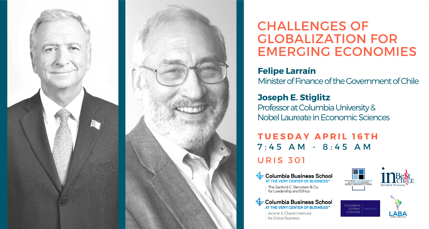 Discussion with Felipe Larraín, Minister of Finance of the Government of Chile, on the challenges of globalization for emerging economies. Discussion with Felipe Larraín, Minister of Finance of the Government of Chile, on the challenges of globalization for emerging economies.