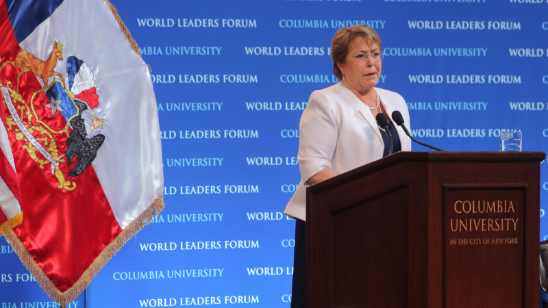 Michelle Bachelet speaking at the World Leaders Forum in 2015 Michelle Bachelet speaking at the World Leaders Forum in 2015