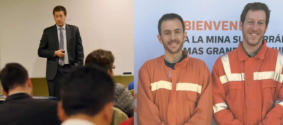 Burger teaching at Universidad Del desarrollo ( UDP)  and Michael Burger and Robert Currie at Codelco’s El Teniente mine.