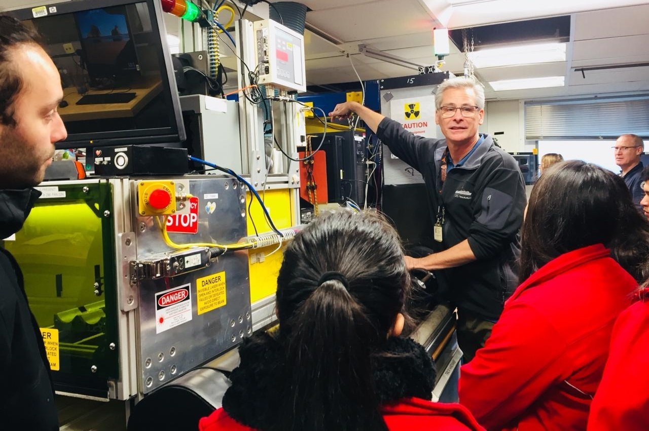 Mitch Malone, Assistant Director of Science Services at the JOIDES Resolution with Chilean students while vessel was docked in Punta Arenas