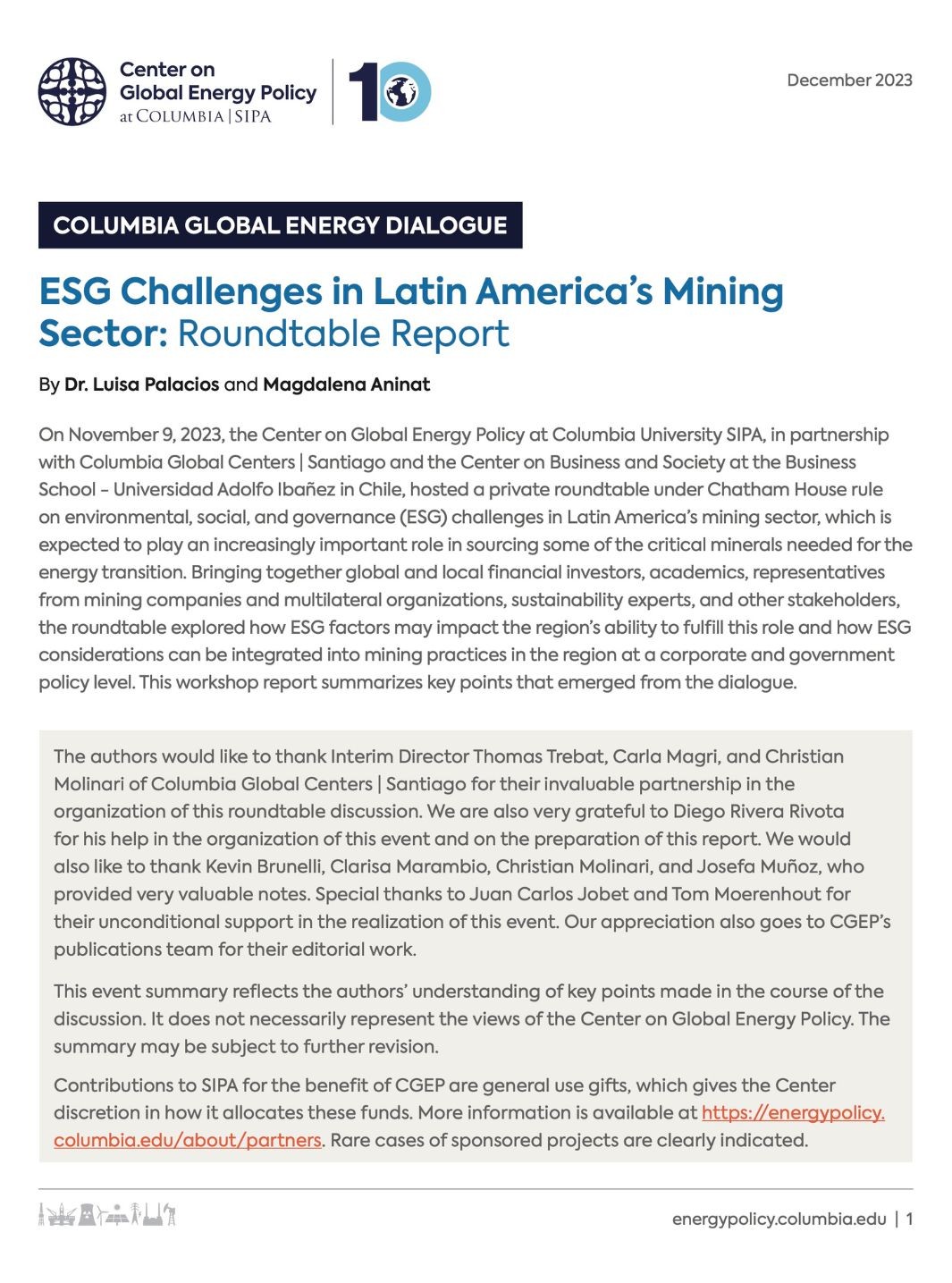 Columbia Global Energy Dialogue: ESG Challenges in Latin America’s Mining Sector: Roundtable Report