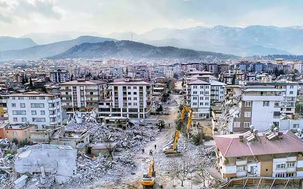 aerial view after 2023 earthquake in Turkey