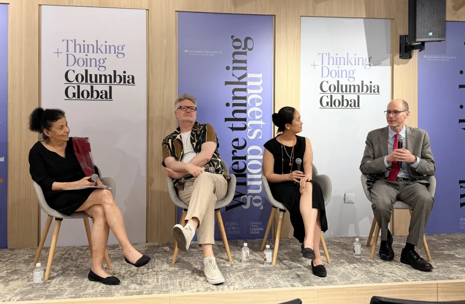 From left to right： Wafaa El-Sadr, Adam Tooze, Tian Zheng and Benjamin L. Liebman