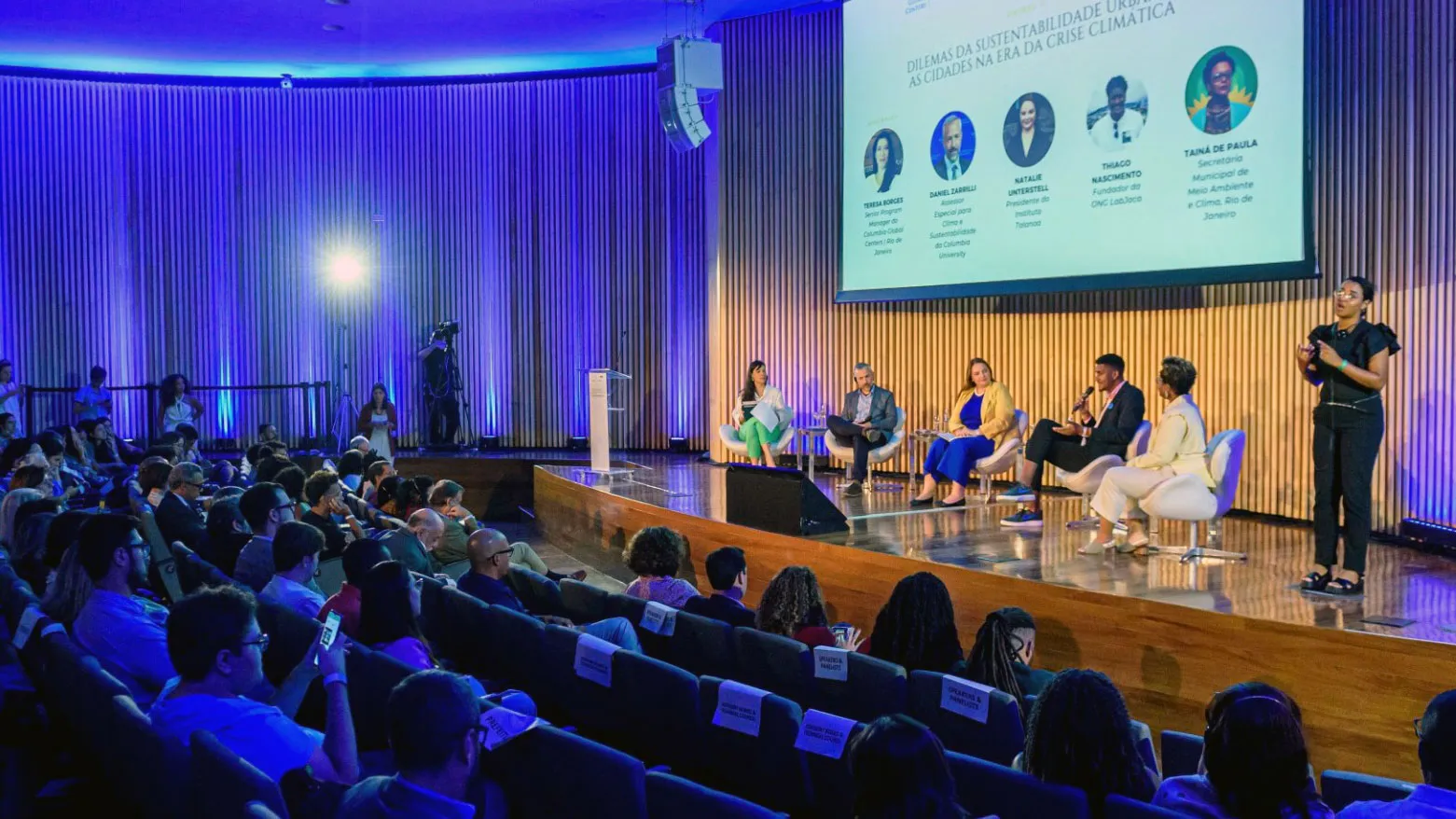 Panel discussion about urban sustainability and the role of cities in the climate crisis. The debate was part of the Climate Hub Rio launch event, on March 14. Photo: Fabio Cordeiro