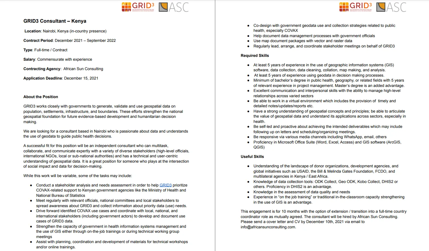 GRID3 Consultant – Kenya