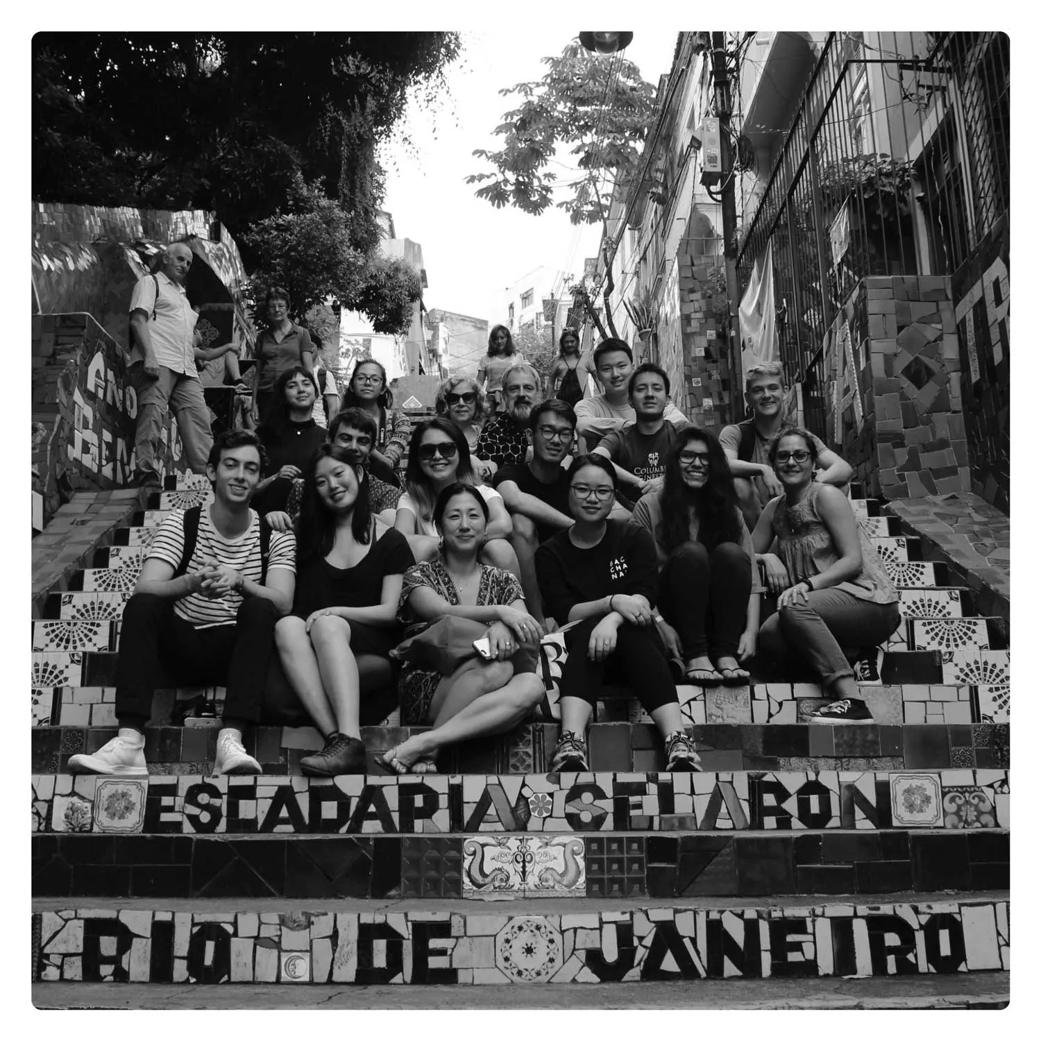 students sitting on steps in Rio de Janeiro