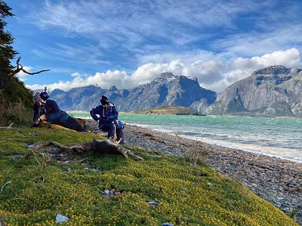 researchers at lake in Chile