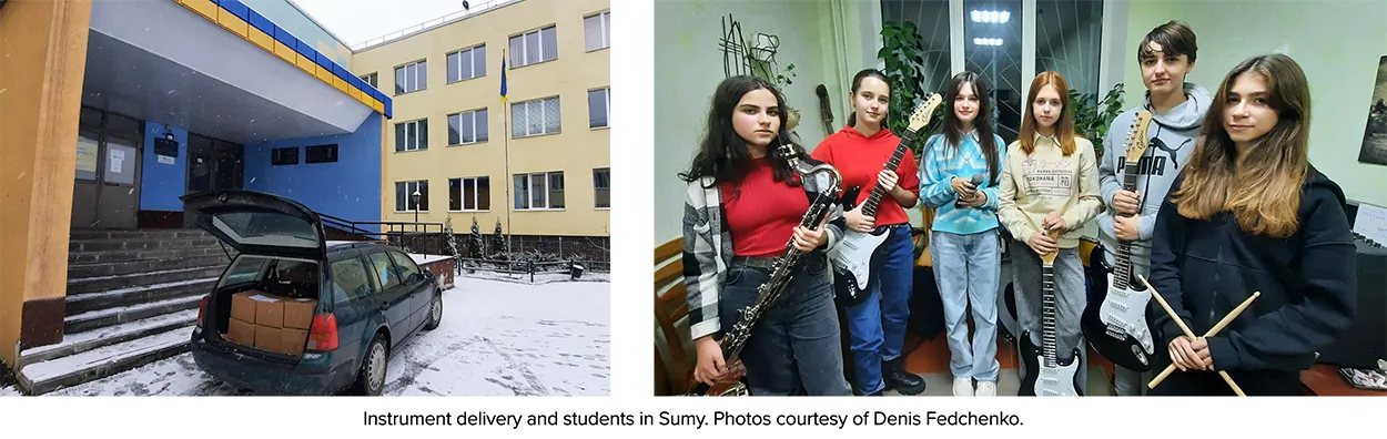 Instrument delivery and students in Sumy.