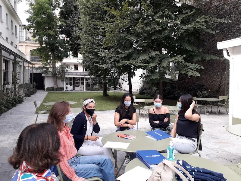 Students sat in courtyard