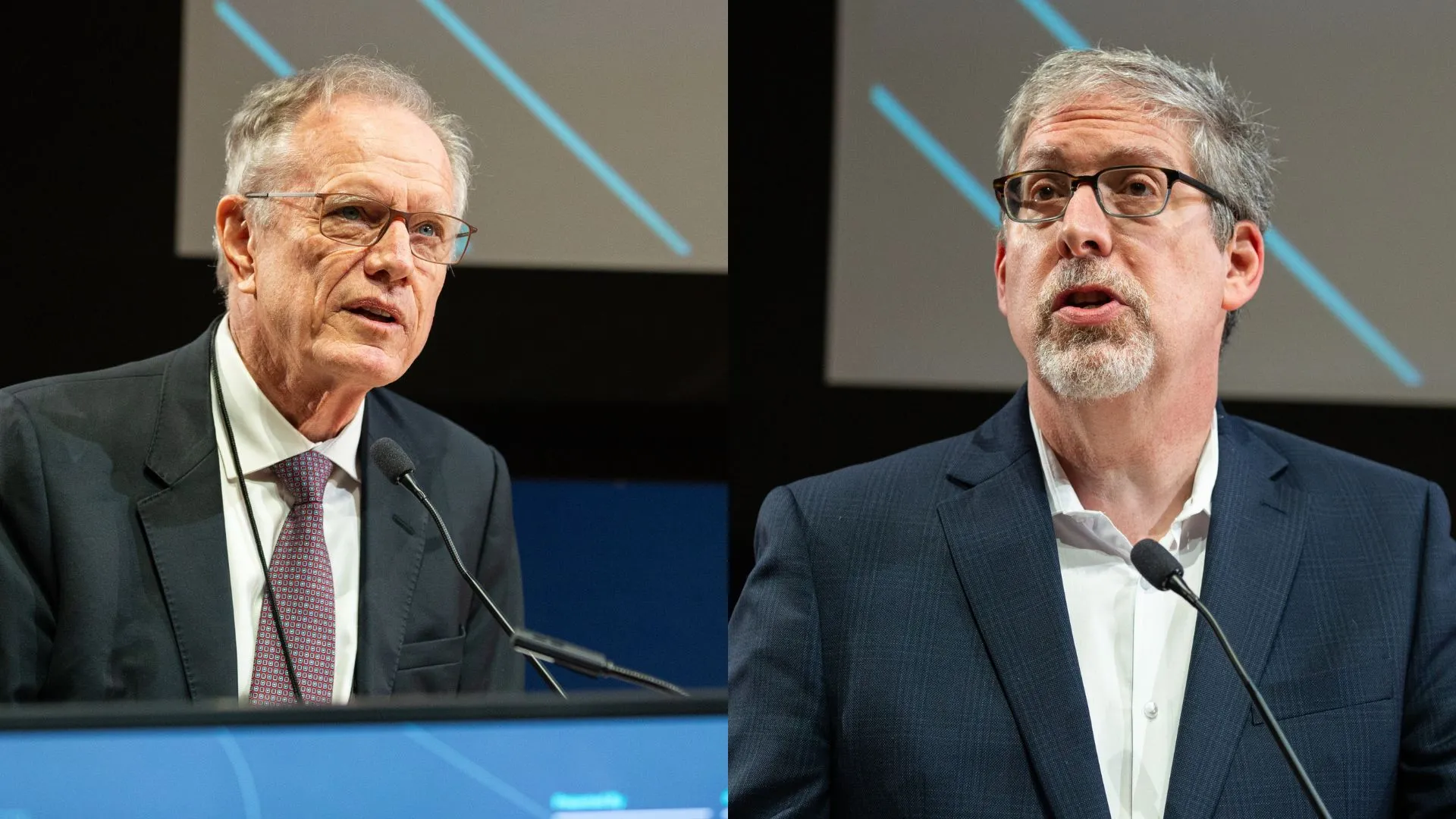 Thomas Trebat, director of Columbia Global Center Rio and Climate Hub Rio (left), and Jeffrey Shaman, interim dean of Columbia Climate School (right) delivered their opening remarks. Photo: Livia/Brazil Climate Summit