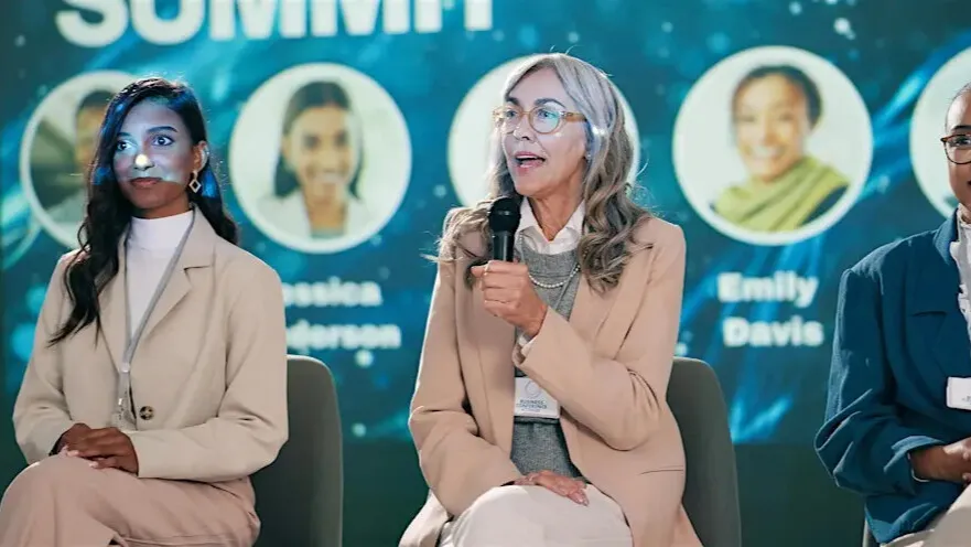 Women talking on stage