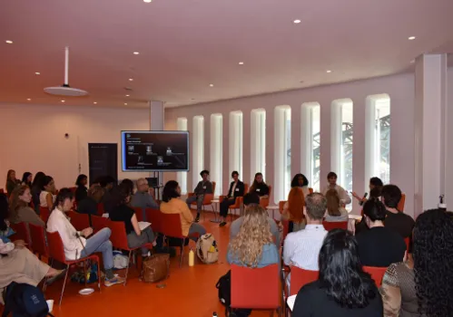 Professor Mashura Akilova moderates the leadership panel discussion.