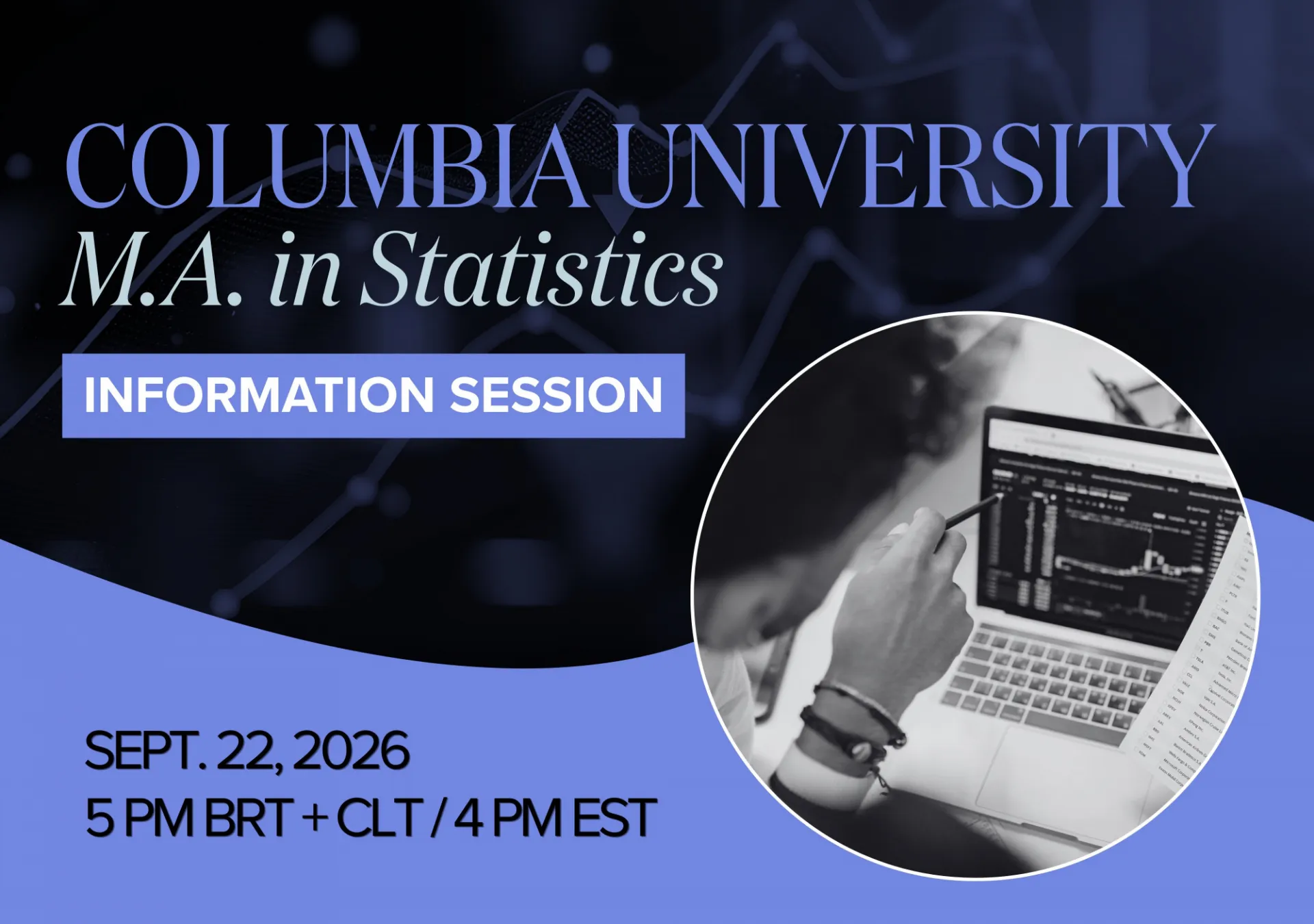 Columbia University M.A. in Statistics information session event flyer