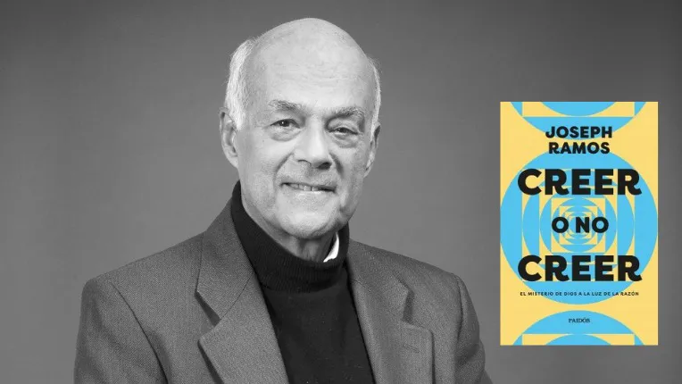 Joseph Ramos, B&W portrait with cover of his book