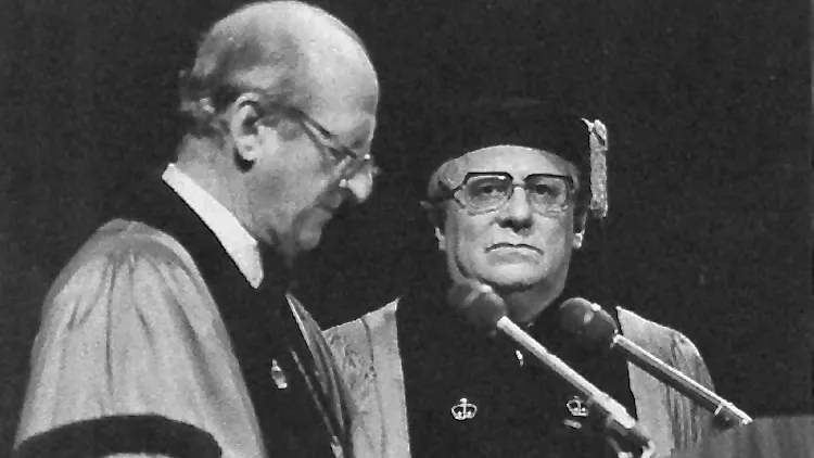 Osborn Elliot, then dean of Columbia’s Graduate  School of Journalism, and Emilio Filippi.