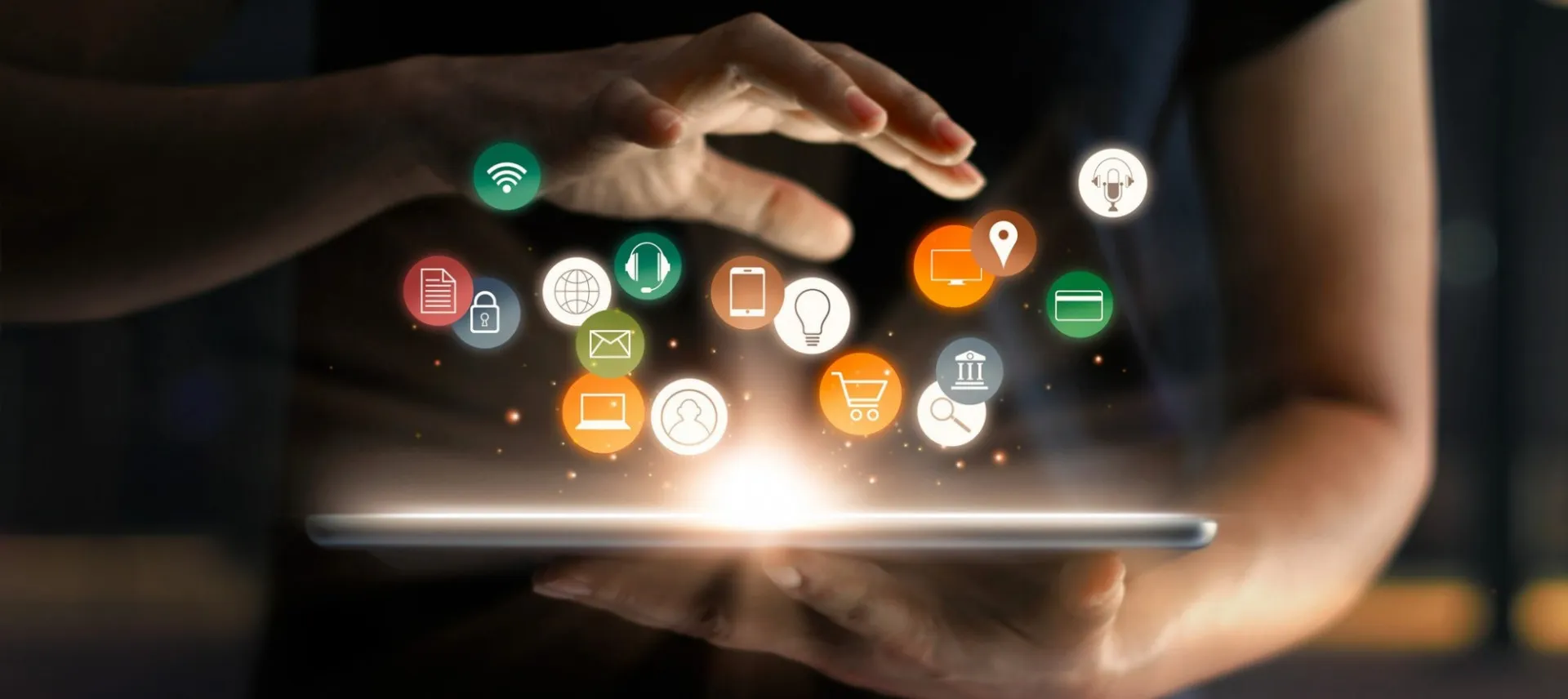 A hand over app icons