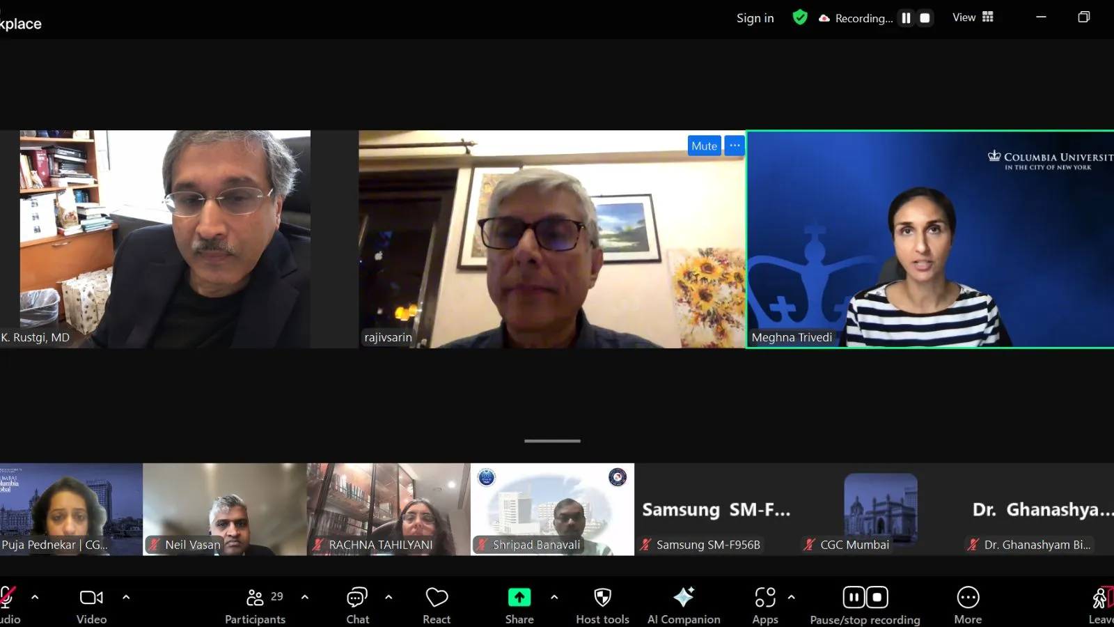 screenshot of the webinar speakers