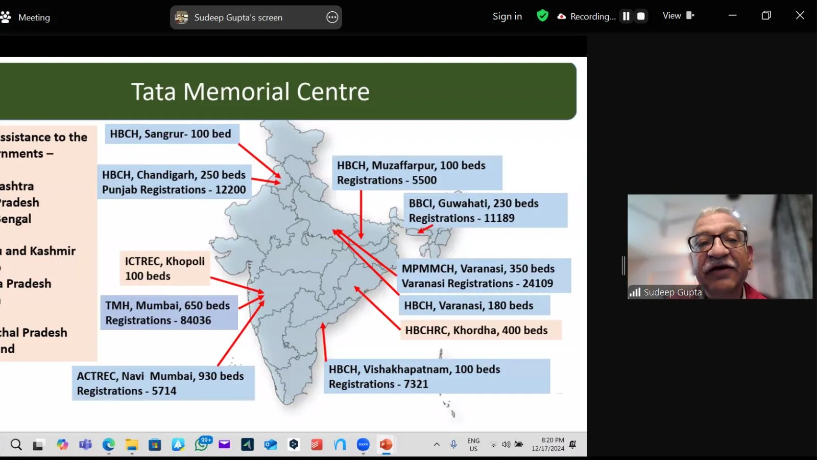 Screenshot of Dr Sudeep Gupta's presentation